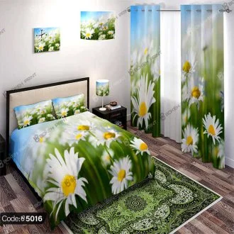 ست چاپی اتاق خواب طرح گل آفتابگردان کد 5016