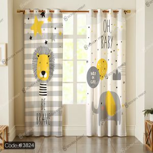 پرده چاپی پانچ طرح فیل و شیر کد 3824