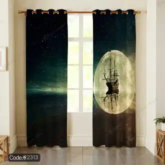 پرده طرح کهکشانی کشتی و ماه کد 2313
