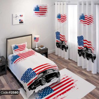 ست اتاق خواب طرح ماشین فورد کلاسیک و پرچم آمریکا کد 2580