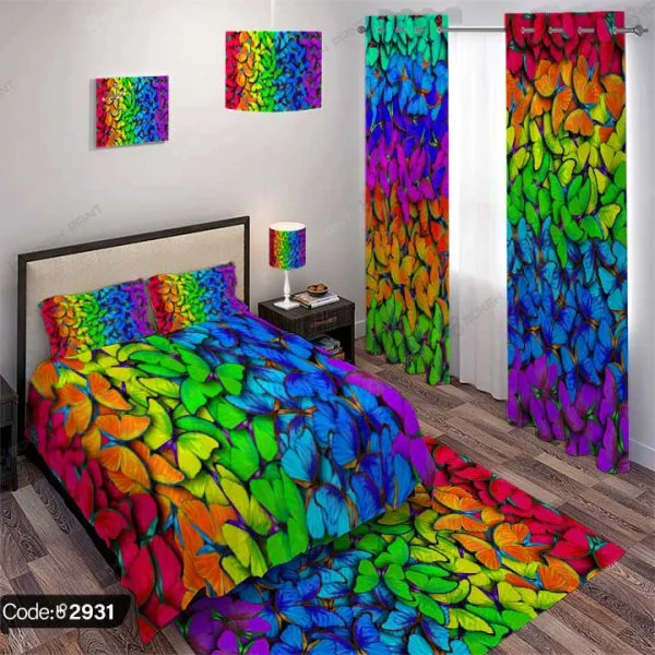 ست اتاق خواب طرح پروانه رنگین کمانی کد 2931