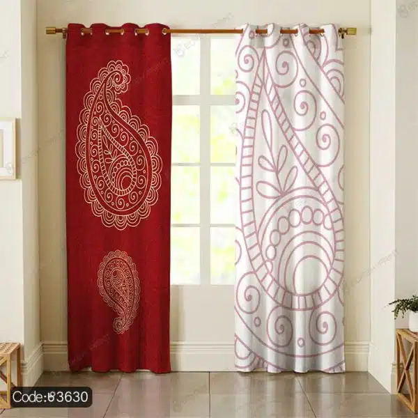 پرده اسلیمی بته جقه قرمز کد 3630