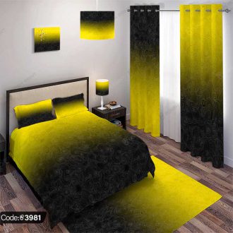 ست اتاق خواب زرد و مشکی طرح بته جقه کد 3981