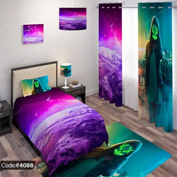 ست اتاق خواب طرح کهکشان و دختر ماسک دار نئون کد 4088