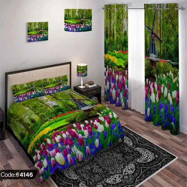 ست اتاق خواب طرح منظره گل لاله و آسیاب بادی کد 4146
