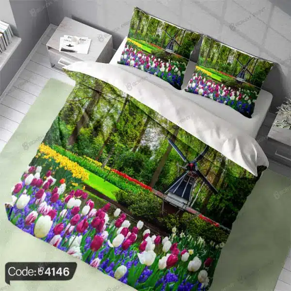 روتختی سه بعدی طرح منظره گل لاله و آسیاب بادی کد 4146
