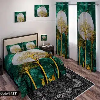 ست اتاق خواب طرح درخت و گوزن و ماه و پرنده کد 4231