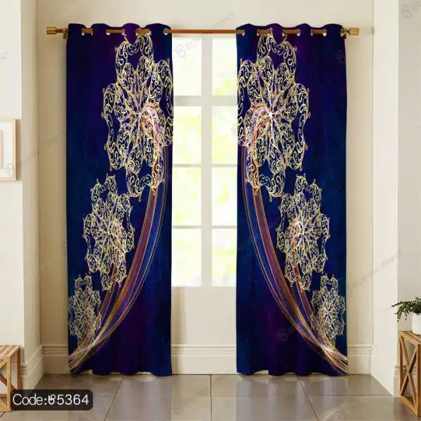 پرده طلایی آبی سه بعدی کد 5364