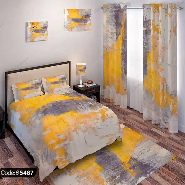 ست اتاق خواب طرح دیوار زرد و طوسی کد 5487