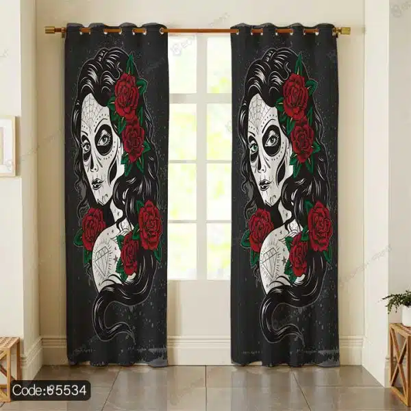 پرده طرح زن و گل رز کد 5534