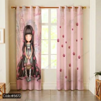 پرده طرح دختر و گل کد 5672