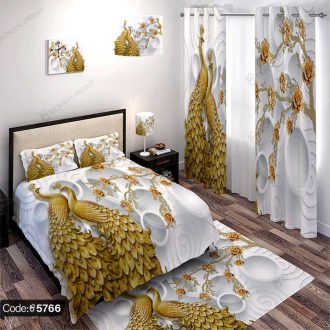 ست اتاق خواب طاووس و گل طلایی کد 5766