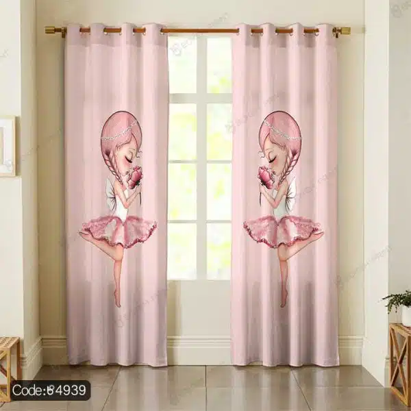 پرده طرح دختر خجالتی صورتی کد 4939