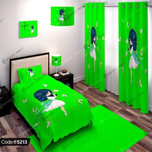 ست اتاق خواب سبز طرح دختر و پروانه کد 5213