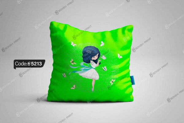 کوسن سبز طرح دختر و پروانه کد 5213