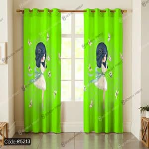 پرده سبز طرح دختر و پروانه کد 5213