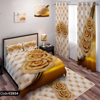 ست اتاق خواب گل طلایی سه بعدی کد 2934