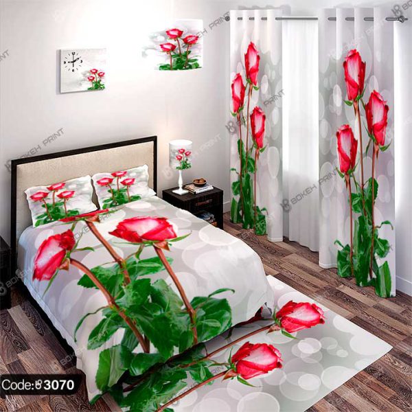 ست اتاق خواب گل رز قرمز سه بعدی کد 3070