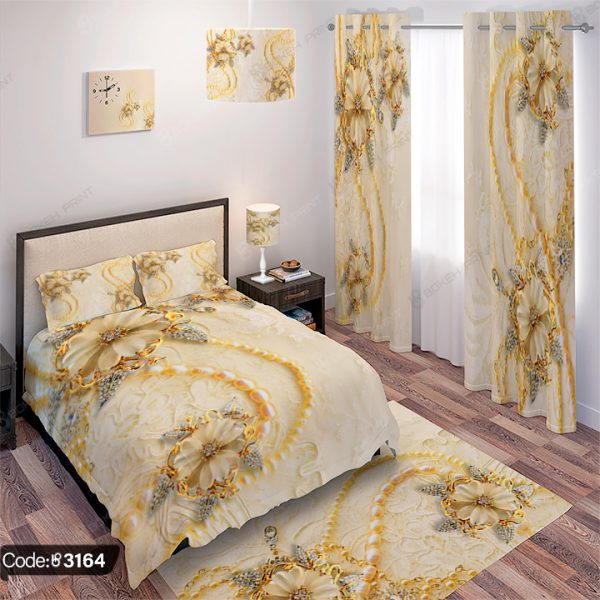 ست اتاق خواب گل طلایی سه بعدی کد 3164
