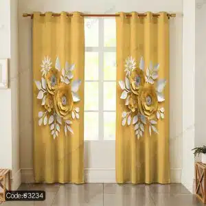 پرده پانچ گل زرد سه بعدی کد 3234