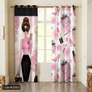 پرده پانچ دخترانه صورتی کد 3563