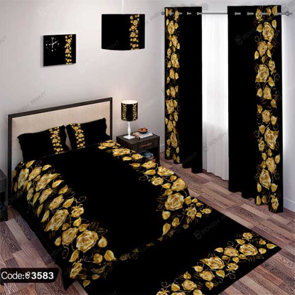 ست اتاق خواب گل طلایی سه بعدی کد 3583