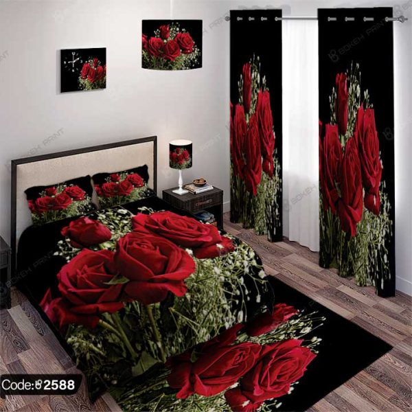 ست اتاق خواب گل رز قرمز کد 2588