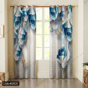 پرده پانچ گل رز آبی کد 2631