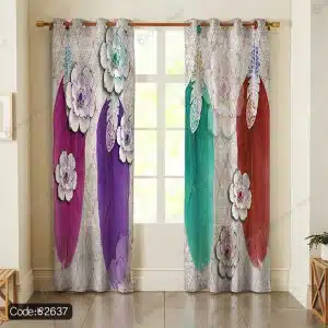 پرده چاپی پر و گل رنگی کد 2637