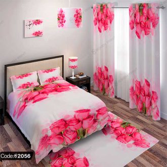 ست اتاق خواب گل رز صورتی کد 2056