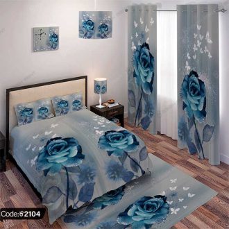 ست اتاق خواب گل رز آبی کد 2104