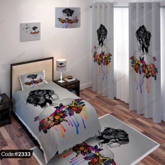 ست اتاق خواب نقاشی دختر و پروانه کد 2333
