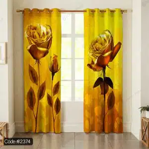 پرده چاپی گل رز طلایی کد 2374