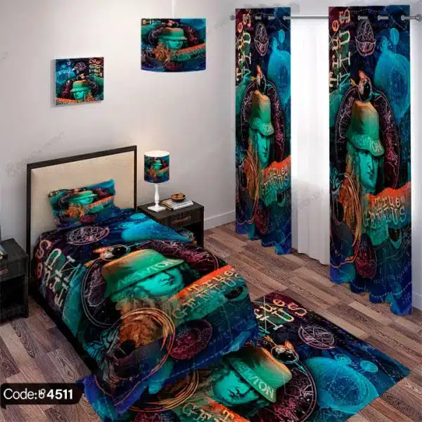 "ست اتاق خواب اکسسوری طرح نقاشی گرافیکی کد 4511 با طراحی هنری و مدرن، جلوه‌ای خاص به دکوراسیون اتاق خواب شما می‌بخشد."