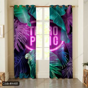 پرده پانچ برگ هاوایی نئون کد 4481، طراحی مدرن و رنگ‌های زنده برای ایجاد فضایی استوایی و شاد در اتاق شما.