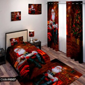 ست اتاق خواب اکسسوری طرح بابانوئل Santa Claus کد 6507، ایده‌آل برای دکوراسیون اتاق خواب در فصل کریسمس