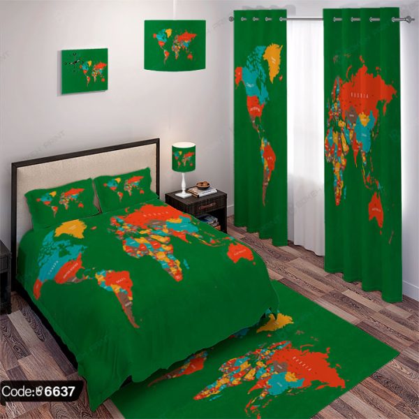 "ست اتاق خواب اکسسوری طرح نقشه جهان کد 6637، شامل وسایل دکوری مدرن و خاص برای تکمیل دکوراسیون اتاق خواب شما."