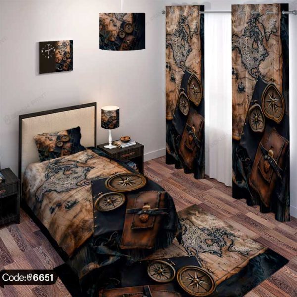 "ست اتاق خواب اکسسوری طرح ساعت و نقشه کد 6651 با طراحی منحصر به فرد برای دکوراسیون داخلی"