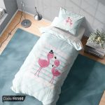 روتختی سه بعدی با طرح فلامینگو صورتی در سبک فانتزی – مدل 6566، مناسب برای دکوراسیون اتاق خواب با رنگ‌های شاد و زنده