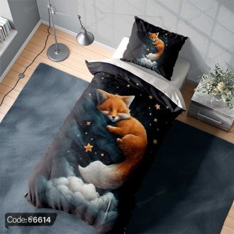 "روتختی طرح روباه شاهزاده کوچولو کد 6614 با طراحی فانتزی و رنگ‌های شاد، مناسب برای اتاق کودک و نوجوان عاشق داستان شاهزاده کوچولو"