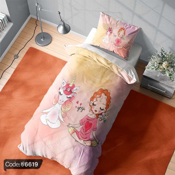 روتختی طرح دختر خجالتی و یونیکرن کد 6619 با طراحی فانتزی برای اتاق کودک