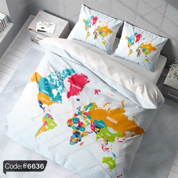 BED-6636 "روتختی طرح نقشه جهان، طراحی زیبا و مدرن با رنگهای متنوع و مناسب برای هر دکوراسیونی."