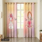 پرده طرح دختر خجالتی و یونیکرن کد 6619 مناسب اتاق کودک با طراحی فانتزی و رنگارنگ