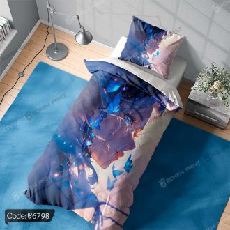 روتختی دخترانه طرح انیمه کد 6798 با چهره یک دختر جوان و زیبا، رنگ‌آبی آسمانی و طراحی مدرن و جوان‌پسند