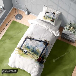 روتختی طرح آبرنگی فوتبال کد 6807 با طراحی دروازه و توپ، رنگ‌های زنده و سبک پویا