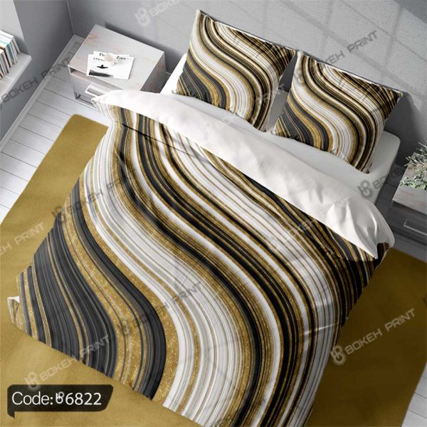 روتختی سه‌بعدی طرح ماربل کد 6822 با خطوط منحنی منظم و ترکیب رنگ کرم و قهوه‌ای