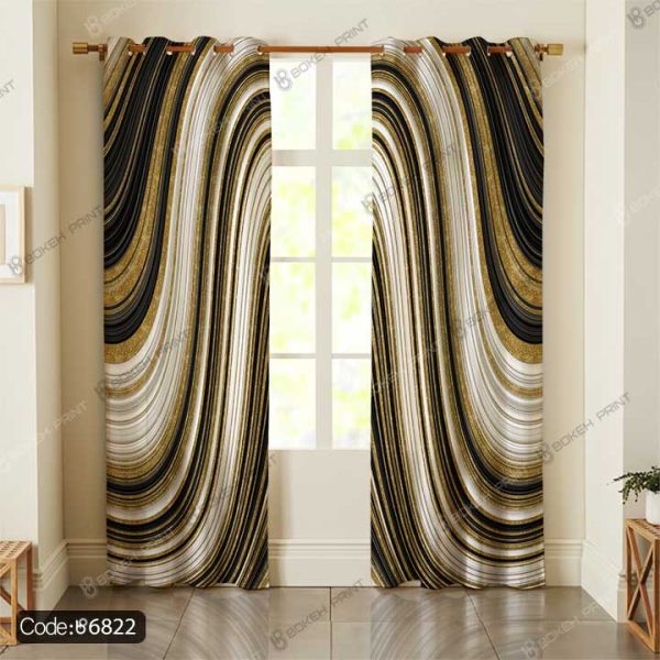 پرده سه‌بعدی طرح ماربل کد 6822 با خطوط منحنی منظم و ترکیب رنگ کرم و قهوه‌ای