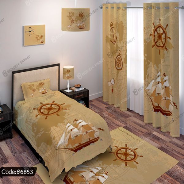 ست کامل اتاق خواب طرح سکان و کشتی کد 6853 با طراحی دریایی